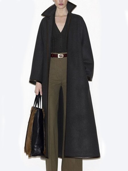 

Vintage Simple Plain Regular Fit Woolen Outerwear, Black, Coats