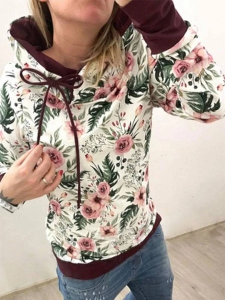 

Floral Hooded Casual Sweatshirt, Multicolor, Hoodies & Sweatshirts