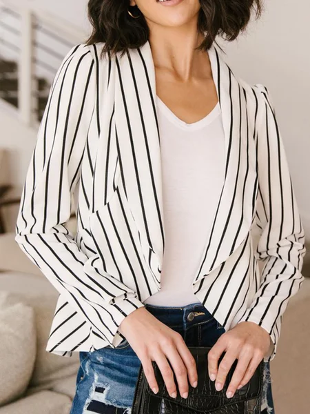 

Long sleeve Elegant Regular Fit Striped Outerwear, Black-white, Blazers
