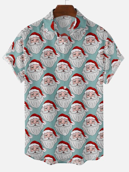 

Santa Claus Christmas Short Sleeve Casual Shirts & Tops, Blue, Shirts