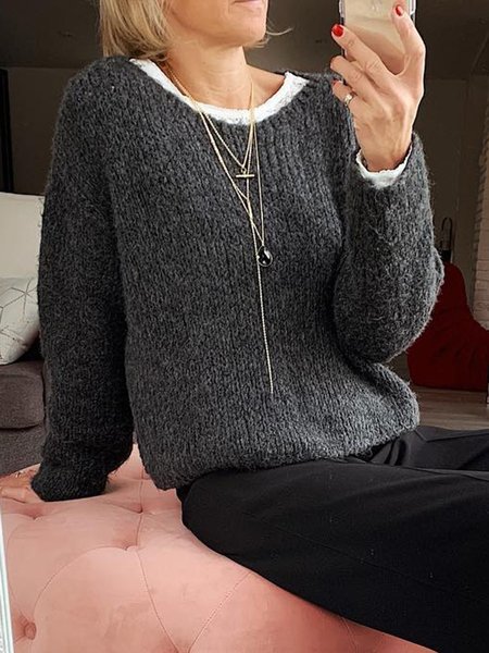 

Solid Casual Loosen Sweater, Deep gray, Knitwear & Sweaters