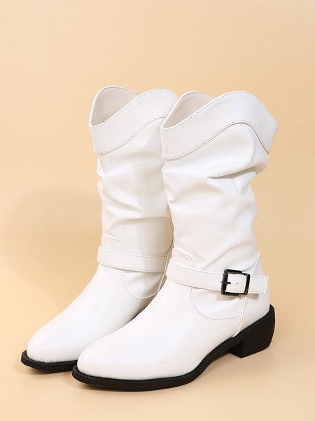 

Semplice Metallo Fibbia Tinta unita Stivali da cowboy, Bianco, Boots