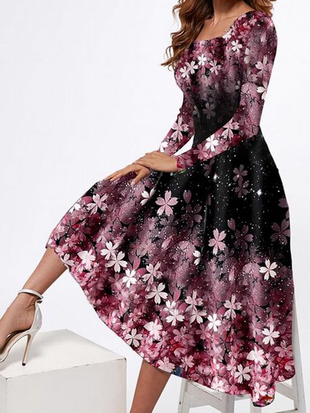 

Regular Fit Floral Elegant Swing Knitting Dress, As picture, Maxi Dresses