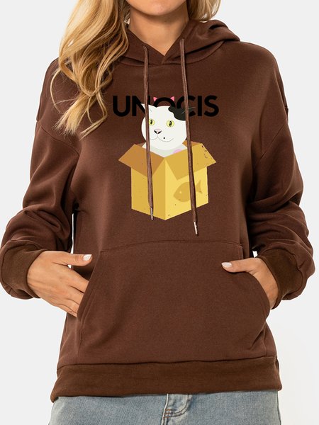 

Unocis Cat Print Long Sleeve Sweatshirts Hoodie, Brown, Hoodies