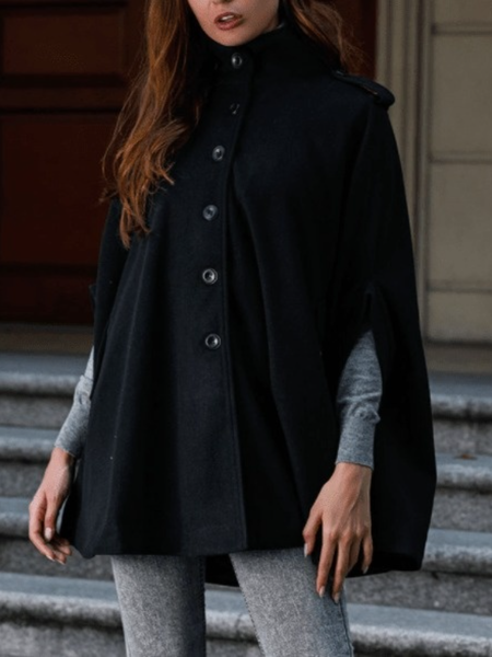 

Fall Elegant Stand Collar Mid-weight Daily Sleeveless Outerwear, Black, Coats