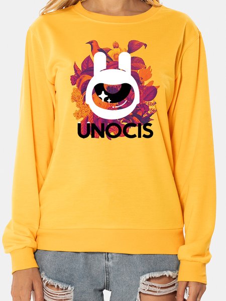 

Unocis Bunny Printed Round Neck Long Sleeve Sweatshirt, Yellow, Sweatshirts
