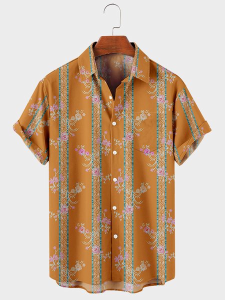 

Striped Vacation Shirt Collar Shirts & Tops, Orange, Shirts ＆ Blouse