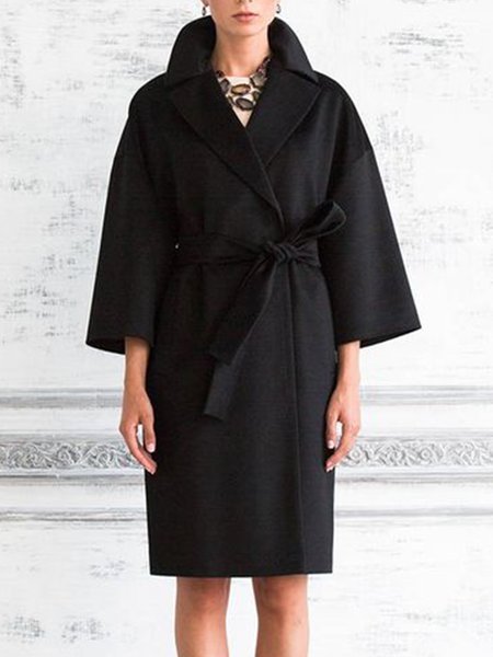 

Vintage Lapel Simple Off Shoulder Outerwear, Black, Coats