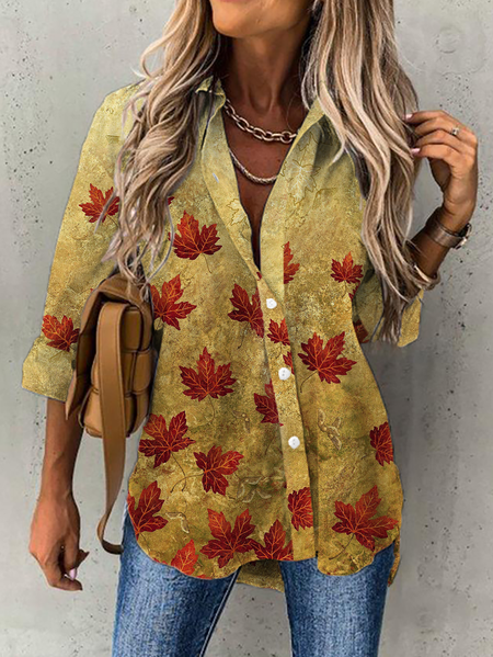 

Plus size Autumn Leaves Printed Shirts & Tops, Yellow, Blouses & Shirts