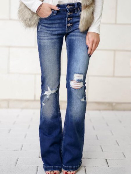 

Loosen Casual Denim Pants, Blue, Pants