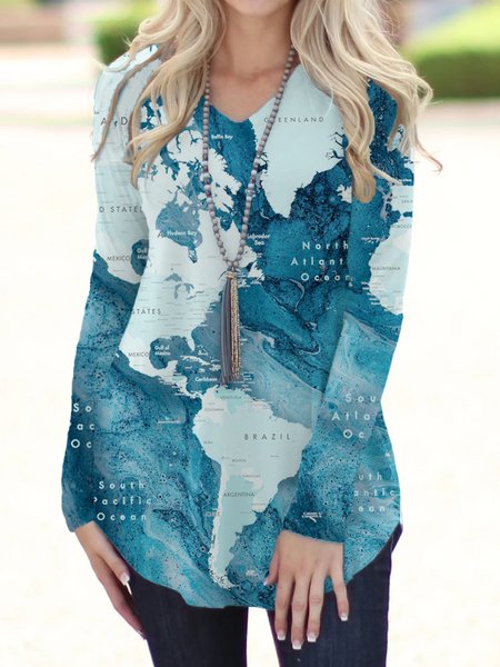 

Cotton Loosen Shirts & Tops, Blue, Tunics