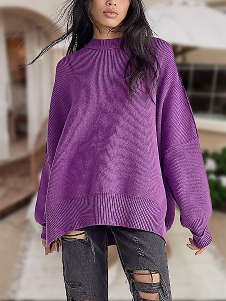 

Yarn/Wool Yarn Loosen Off Shoulder Sweater, Purple, Sweaters & Cardigans