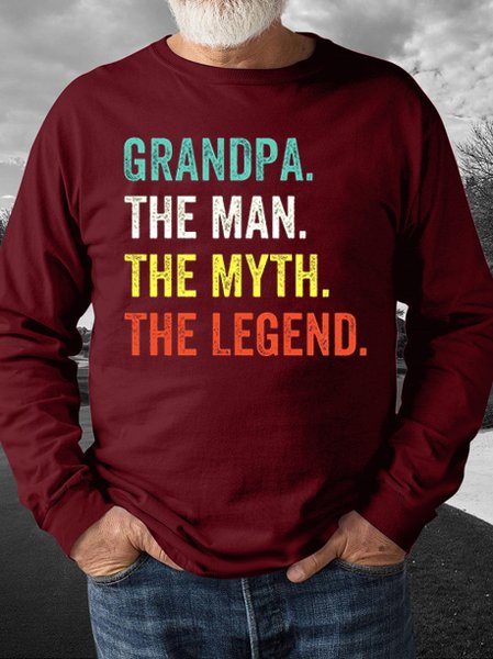 

Grandpa funny letter print round neck long sleeve sweatshirt, Red, Hoodies&Sweatshirts