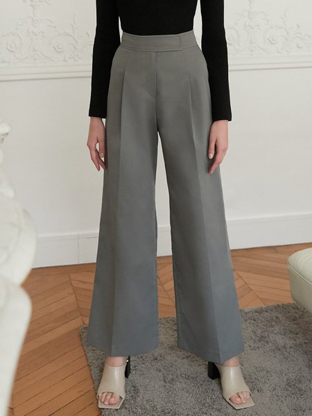 

Work Elegant Regular fit Solid Pants, Gray, Wide Leg Pants
