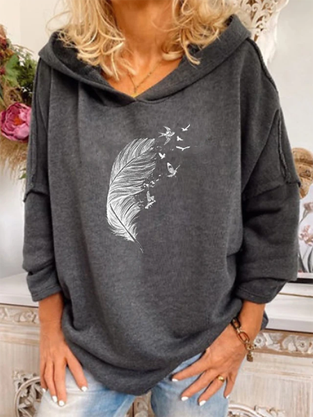 

Long Sleeve Hooded Printed Casual Sweatshirt, Gray, Hoodies & Sweatshirts