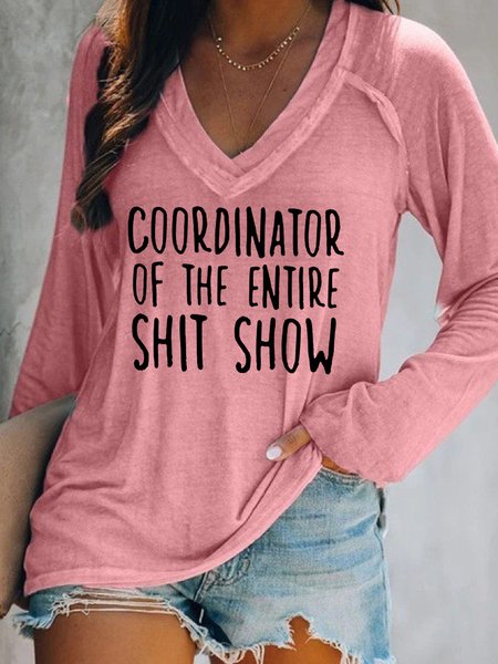 

Coordinator Of The Entire Shit Show Casual Tops, Red, Long sleeves