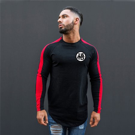 

Crew Neck Cotton Casual Shirts & Tops, Black-red, T-shirt