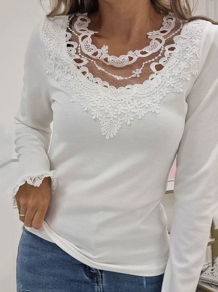 

Jacquard Slim Fit Crew Neck Shirts & Tops, White, Tops