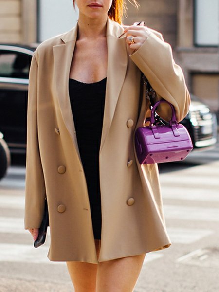 

Long sleeve Solid Elegant Regular Fit Outerwear, Khaki, Blazers
