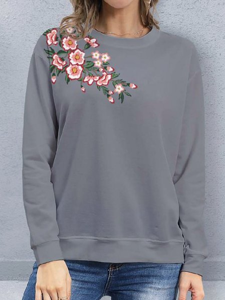 

Floral Printed Off Shoulder Crew Neck Casual Loosen Sweatshirt, Gray, Hoodies & Sweatshirts
