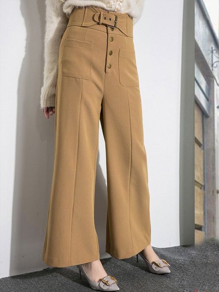 

Regular Fit Pants, Yellow, Wide Leg Pants