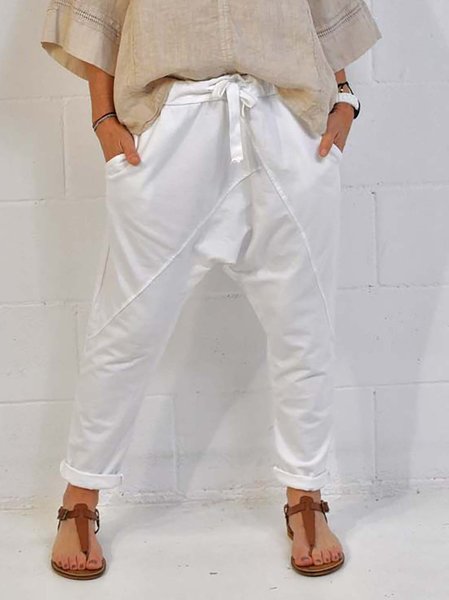

White Casual Loosen Seam Baggy Trousers, Pants