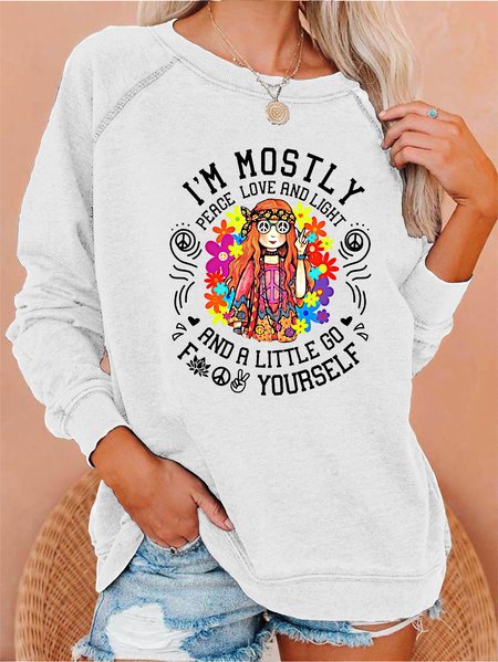 

Hippie Print Round Neck Long Sleeve Sweatershirt, White, Hoodies&Sweatshirts