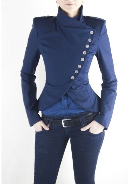 

Regular Fit Long Sleeve Solid Elegant Jacket, Blue, Jackets