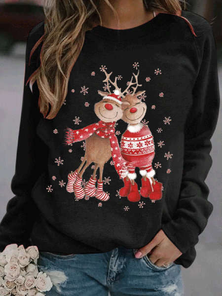 

Loosen Crew Neck Animal Casual Sweatshirt, Black, Hoodies & Sweatshirts