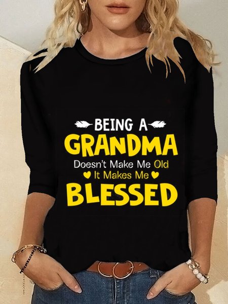 

Casual Long Sleeve Round Neck Plus Size Printed Tops T-shirts, Black, T-Shirts