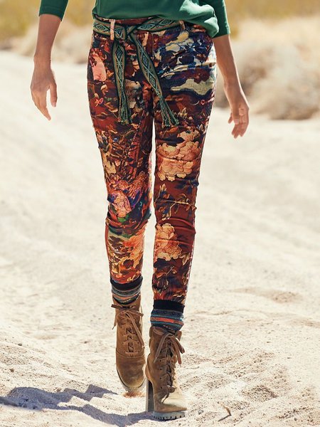 

Floral Regular Fit Pants, Deep red, leggings