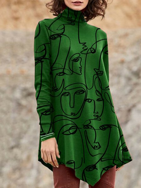 

Casuale Maniche Lunghe Stampato Camicie & Top, Verde, Blouses & Shirts