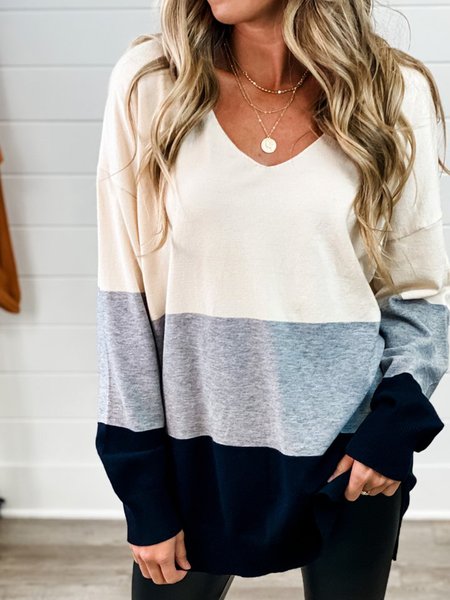 Multicolore Stampato Allentare Scollo a V Casuale Camicie & Top, Blouses & Shirts