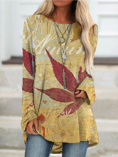 

Casual Elegant Loosen Leaves Shirts & Tops, Multicolor, Long sleeve tops