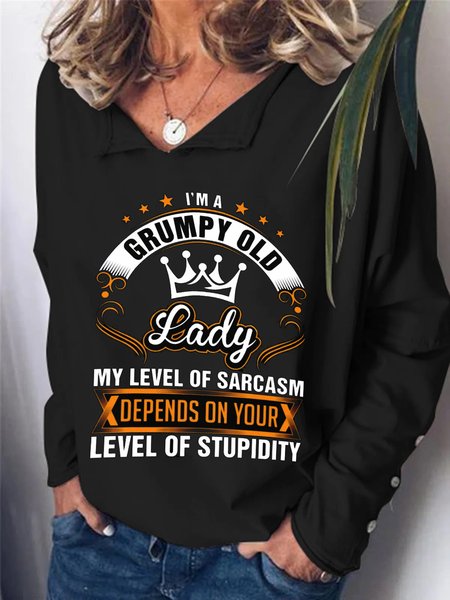 

Casual Long Sleeve Plus Size Printed Tops T-shirts, Black, T-Shirts