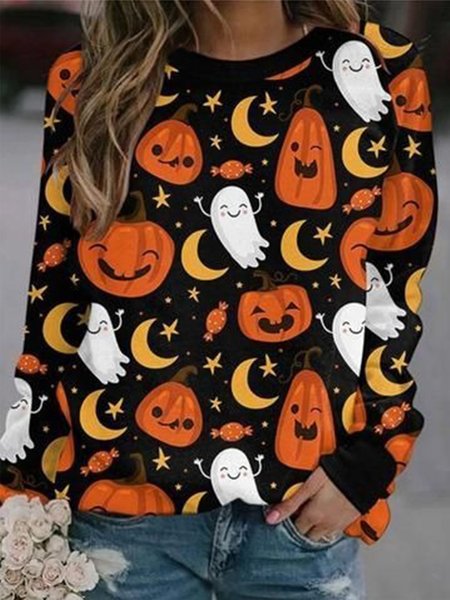 

Casual Printed Loosen Crew Neck Sweatshirts, Black, Hoodies & Sweatshirts