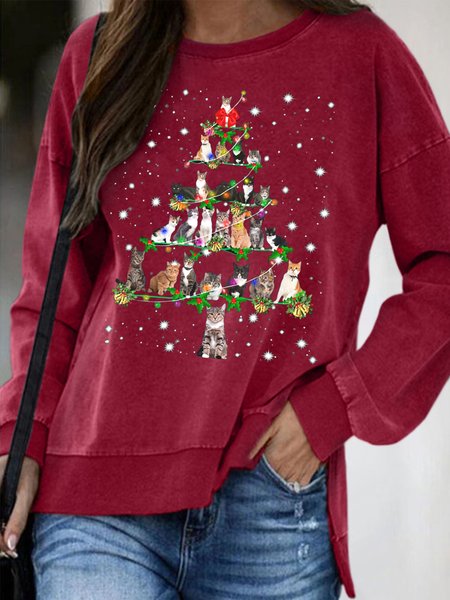 

Funny Cats Christmas Tree Round Neck Sweatshirt, Red, Hoodies&Sweatshirts