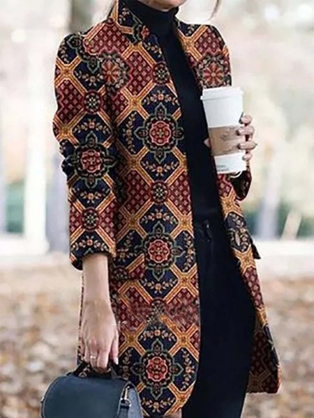 

Casual Long Sleeve Printed Outerwear, Multicolor, Outerwear