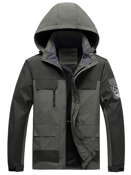 

Cotton Blends Long Sleeve Hooded Trench coat, Army green, Outerwear