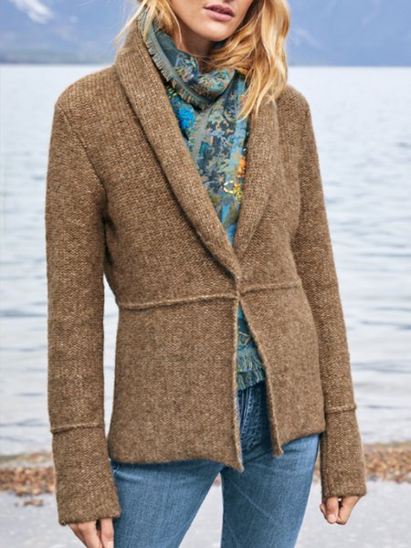 

Solid Elegant Sweater Outerwear, Coffee, Cardigans