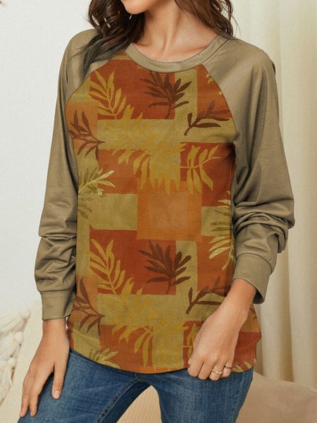 

Casual Elegant Crew Neck Loosen Leaves Tops, Multicolor, Long sleeve tops