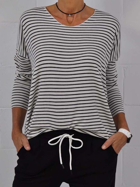 

Vacation Casual V-neck Long Sleeve Blouse & Top, White, Tees & T-shirts