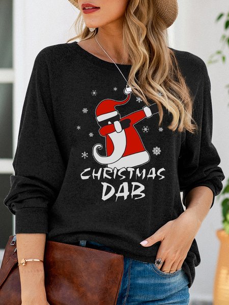

Christmas dab round neck long sleeve plush thin sweatshirt, Black, Hoodies&Sweatshirts