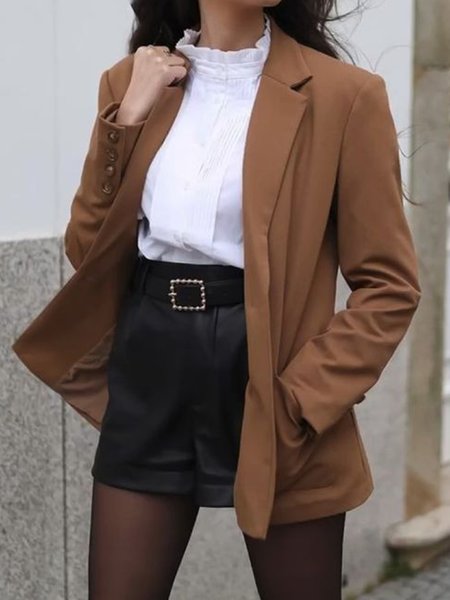 

Long sleeve Lapel Solid Regular Fit Outerwear, Coffee, Blazers