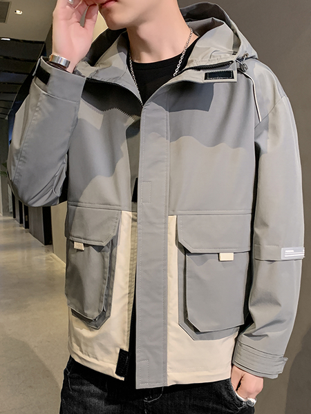 

Casual Long Sleeve Jackets, Gray, Jacket