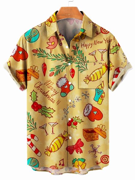

Merry Christmas Retro Short Sleeve Vacation Shirts & Tops, Yellow, Shirts