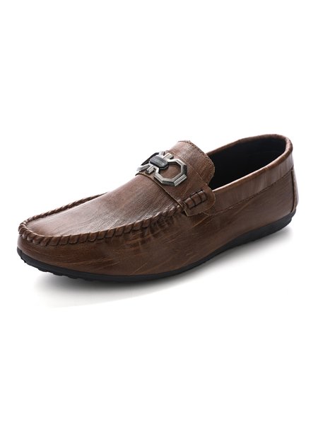

Simple Metal Buckle Hand-stitched Leather Shoes, Brown, Men