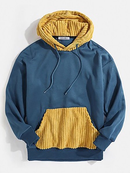 

Plain Long Sleeve Casual Hooded Sweatshirt, Blue, Hoodies