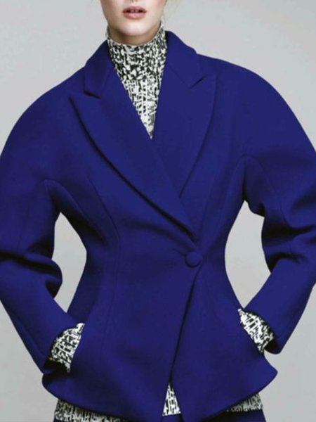

Vintage Basics Elegant Plain Elegant Closure Collar Outerwear, Deep blue, Blazers