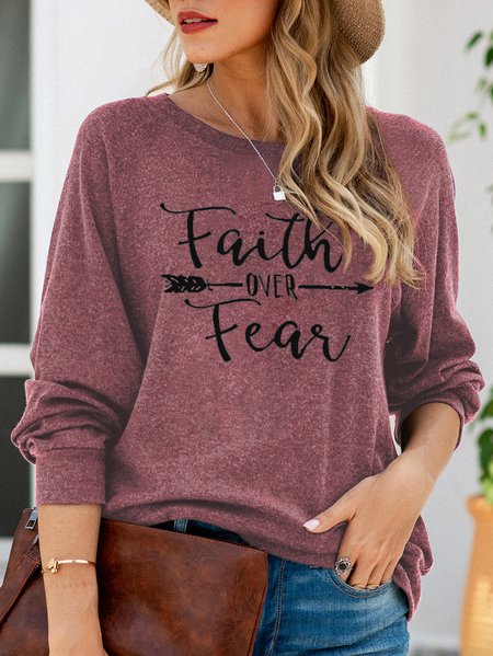 

Letter print round neck long-sleeved plush thin Sweatshirts, Red, Hoodies&Sweatshirts